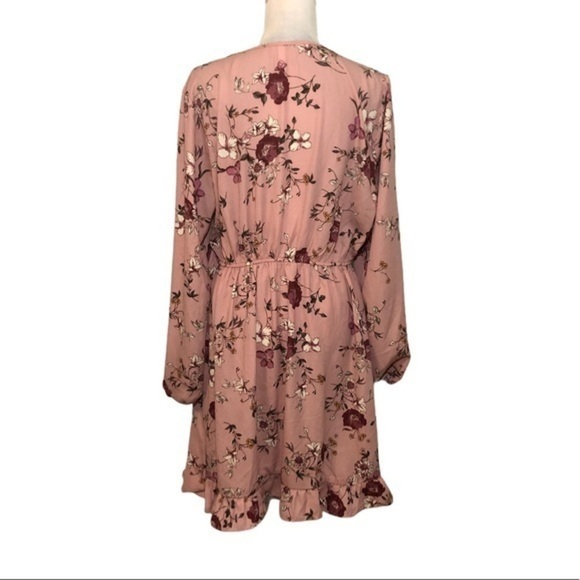 NWOT Pink Floral Faux Wrap Long Sleeve Dress New - Picture 14 of 16
